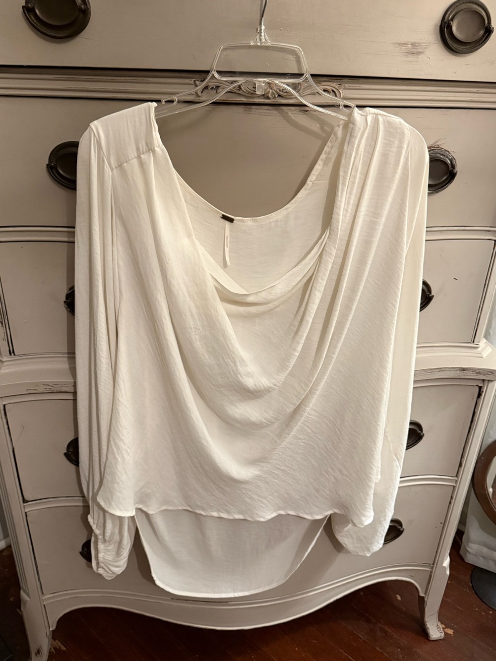Free People Bishop Sleeve Drape Neck Oversized Blouse L
